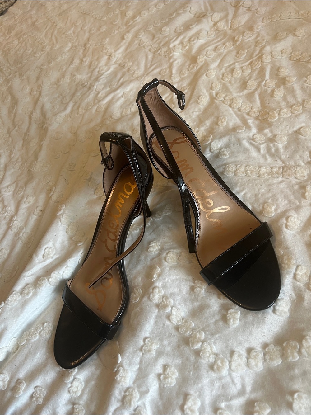 Sam Edelman Black Patent Strappy Ankle-Heel Sandals